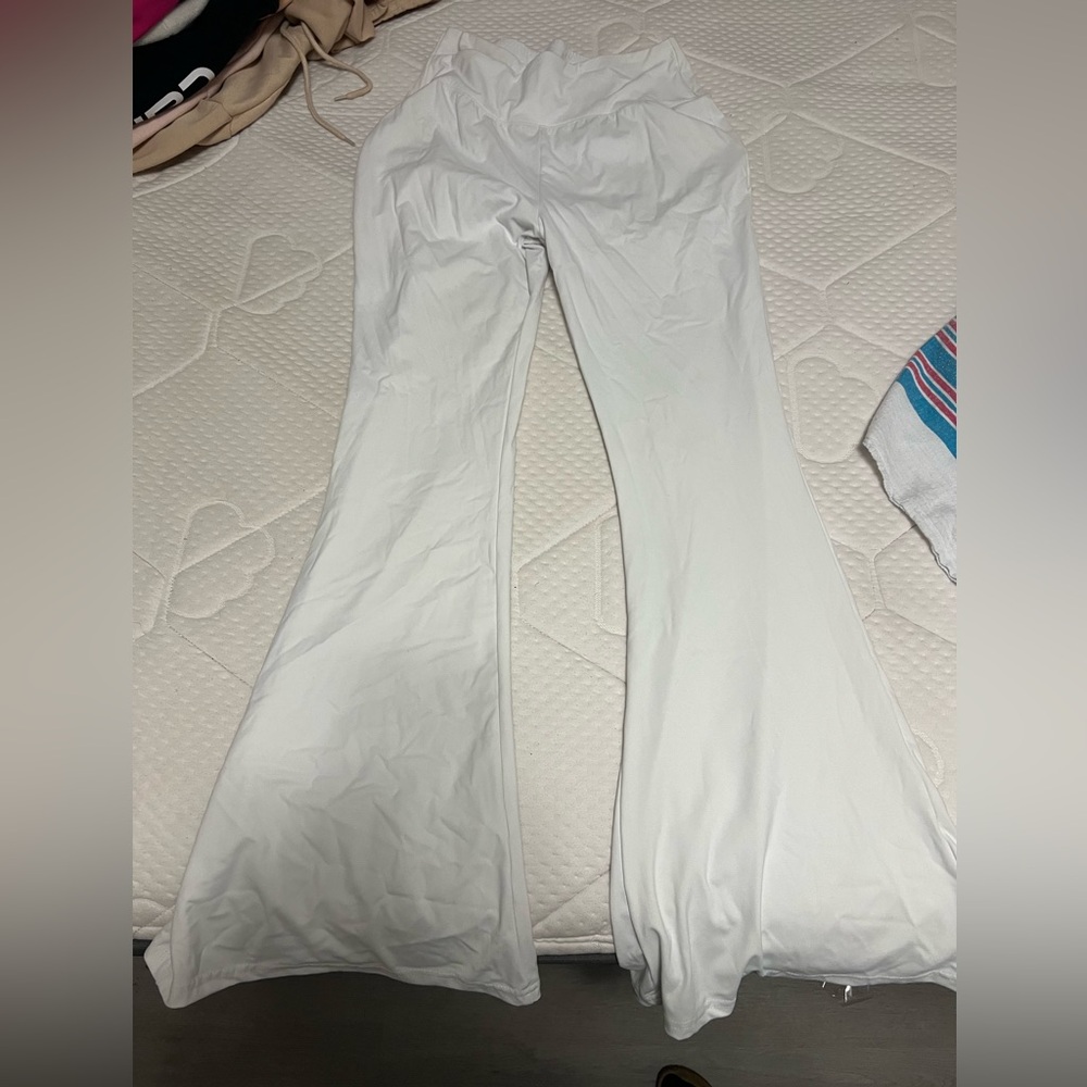 white flare leggings